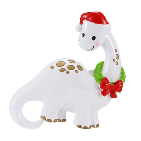 Personalized Christmas Ornament - White Dinosaur with a Wreath/Brontosaurus