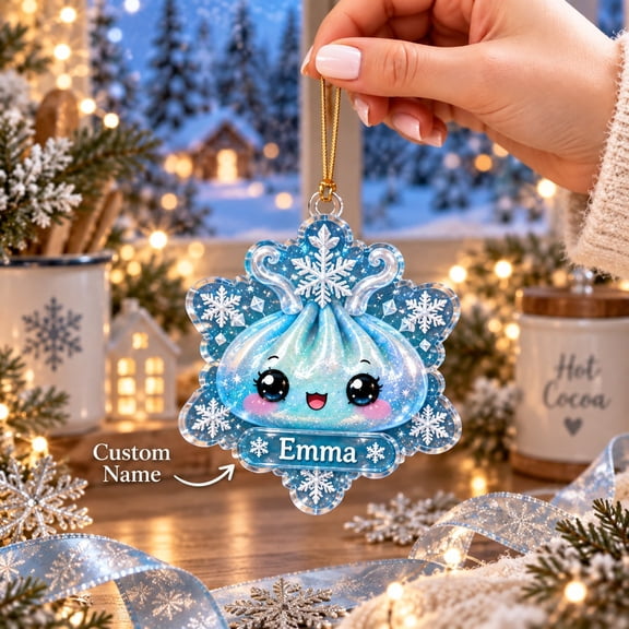 Personalized Christmas Ornament With Cute Bao and Snowflakes