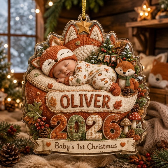 Personalized Christmas Ornament Woodland Fox Baby First Christmas 2026