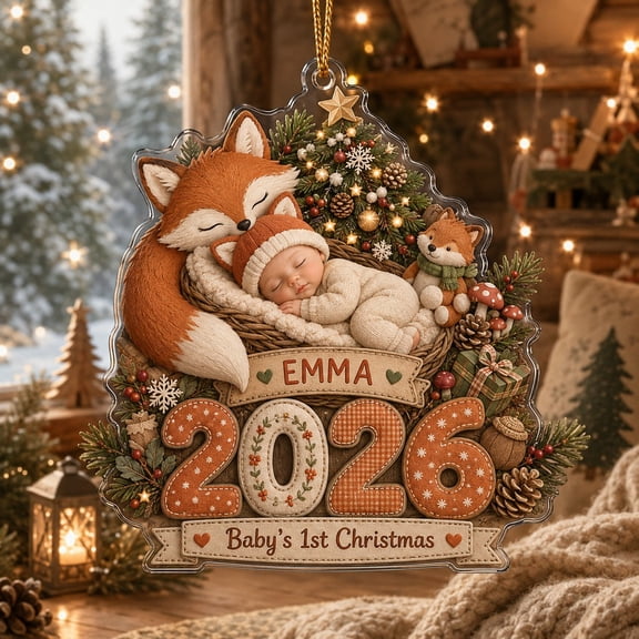 Personalized Christmas Ornament Woodland Fox Baby First Christmas