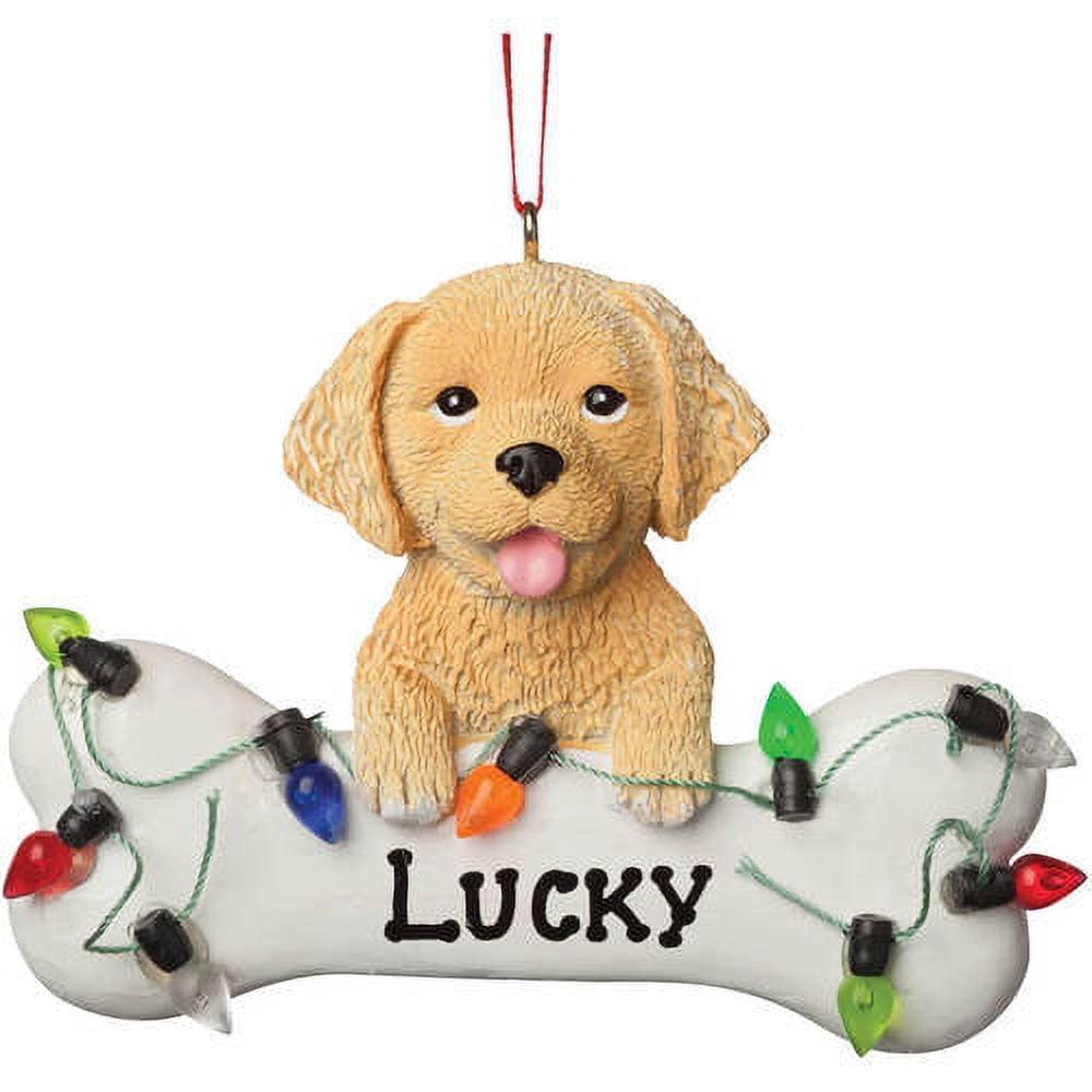 Personalized Christmas Ornament - Yellow Lab Dog Bone