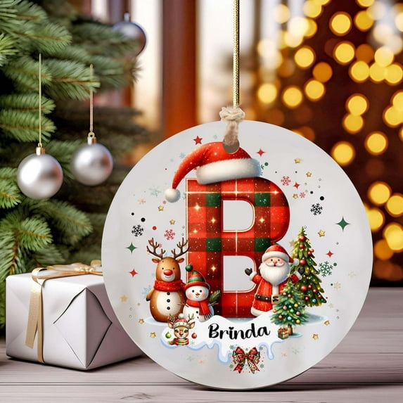 Personalized Christmas Ornaments 2025 Ceramic Custom Name Date Initial A-Z Monogram Christmas Ornament Personalized Ornament Christmas Xmas Tree Decorations for Kids Couples Family Friends