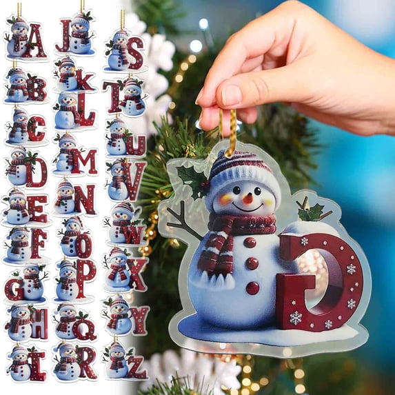 Personalized Christmas Ornaments Christmas Snowman Alphabet Ornaments 26 Letters Christmas Tree Hanging Decorations Personalized Letter Snowman Pendant for Xmas Holiday Party Home Decor Gift, G