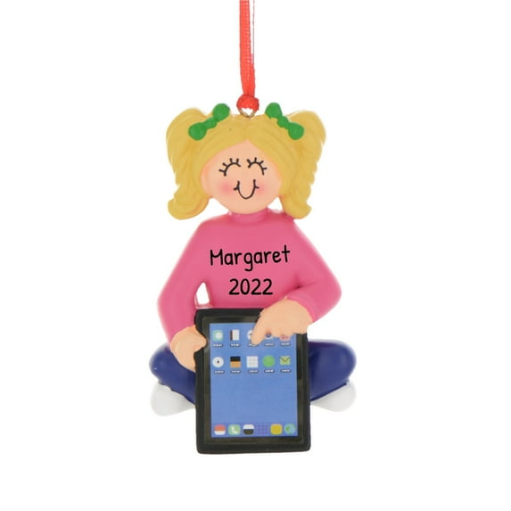 Personalized Christmas Ornaments For Kids - Childrens Christmas Ornaments - Playing Tablet Blonde Girl Christmas Ornaments Child Christmas Tree Ornaments For Kids - Free Customization