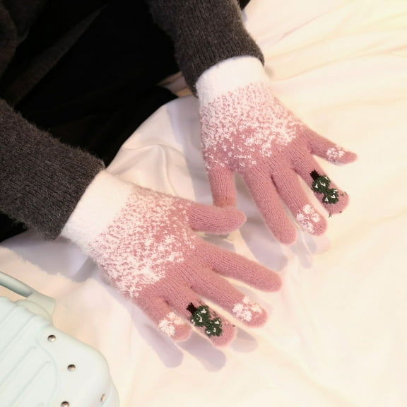 RXMEKW Personalized Christmas Ornaments Snowflake Patterned Winter Gloves, Thickened Knitted Plush