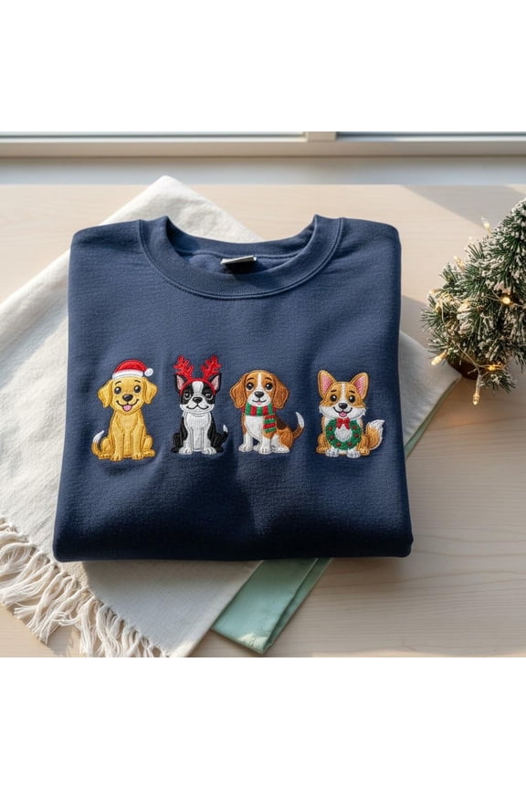 Personalized Christmas Pet Embroidered Sweatshirt, Custom Lover Dog Sweater, Golden Retriever Boston Terrier Beagle Corgi Crewneck