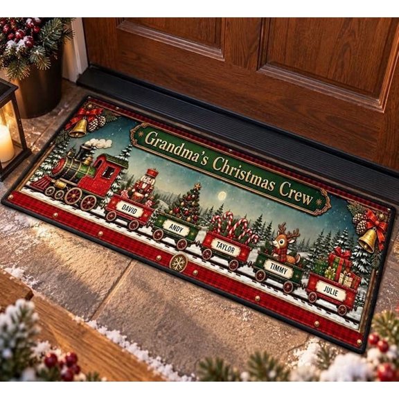 Personalized Christmas Rug, Custom Runner Rug, Christmas Birthday Gifts For Mom Dad Brother Sister, Soft Non-Slip Holiday Train Family Rug For Indoor Entryway
