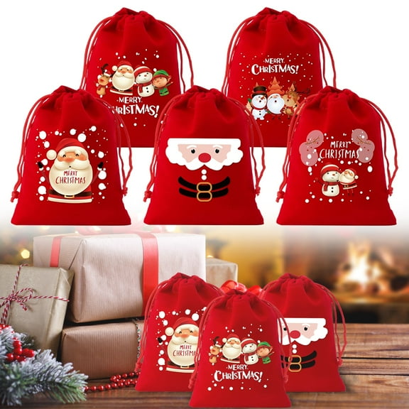Personalized Christmas Santa Sack With Custom Name – Extra Large Red Cotton Gift Bag 5.5in x 4in (5PCS) by&nbsp;posdfud