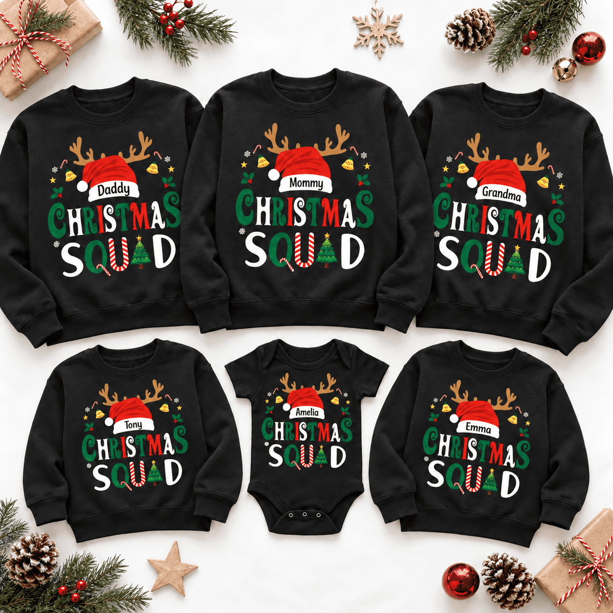 Personalized Christmas Squad Crewneck Sweatshirt, Custom Family Holiday ...