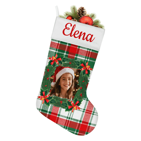 Personalized Christmas Stocking with Custom Name & Photo11.5x18.5 Inch,Christmas Decoration Gifts Customized Stockings for Fireplace Decor, Family Gifts