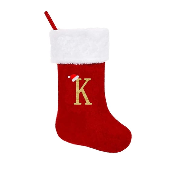 Personalized Christmas Stocking | Luxe Red Velvet with Soft Plush Cuff & Gold Embroidered Letter | 19 Inch Holiday Stocking | Choose Your Initial