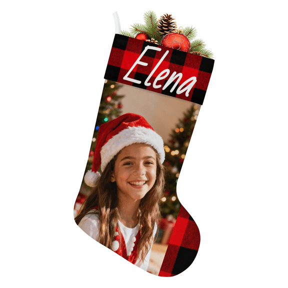 Personalized Christmas Stocking for Family & Pets, 18.5 Inch Custom Christmas Stockings with Photo & Name, Xmas Holiday Decor Gifts