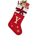 thumbnail image 1 of Personalized Christmas Stockings 17.7 Inch Large Initial Stocking with Snowflake Design Red Plaid Bow for Fireplace Hanging Xmas Tree Home Holiday Party Decorations, 1 of 3