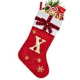 thumbnail image 1 of Personalized Christmas Stockings 17.7 Inch Large Initial Stocking with Snowflake Design Red Plaid Bow for Fireplace Hanging Xmas Tree Home Holiday Party Decorations, 1 of 3