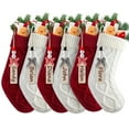 thumbnail image 1 of Personalized Christmas Stockings - 18 Inches Hanging Stockings with DIY Snowman Name Tags, 6 pieces Large Size Knitted Stockings for Mantels, Christmas Tree Family Holiday Decor, Red Green White, 1 of 7