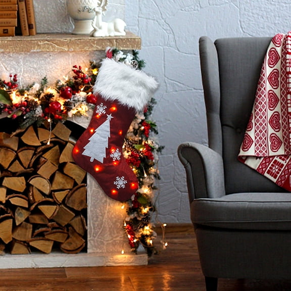 Personalized Christmas Stockings With Christmas Tree Pattern, 18.5 Inches Large Embroidered Monogrammed Cable Knit Christmas Stocking for Family, Xmas Holiday Party Gifts & Decoration for Fireplace