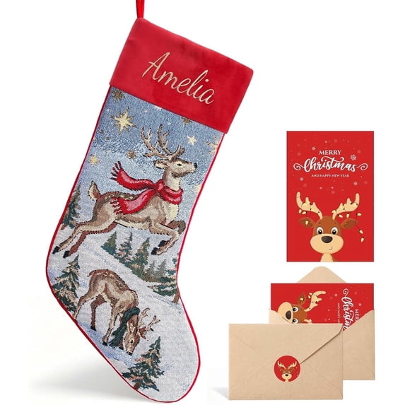 Personalized Christmas Stockings with Embroidered Name,Soft Velvet with Snowman Jacquard Design Xmas Stockings,18Inches Vintage Stocking for Family & Fireplace Holiday Decor Gift