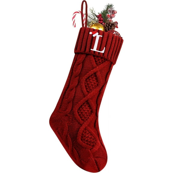 Personalized Christmas Stockings with Initials, 18 Inches Large Embroidered Monogrammed Cable Knit Christmas Stocking for Family, Xmas Holiday Party Gifts & Decoration for Fireplace