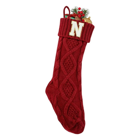 Personalized Christmas Stockings with Initials,18 Inches Large Embroidered Monogrammed Cable Knit Christmas Stocking for Family, Xmas Holiday Party Gifts & Decoration for Fireplace(Burgundy,Letter N)