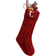 Personalized Christmas Stockings with Initials, 18 Inches Large Embroidered Monogrammed Cable Knit Christmas Stocking for Family, Xmas Holiday Party Gifts & Dec