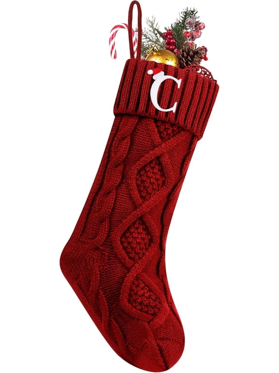 Personalized Christmas Stockings with Initials, 18 Inches Large Embroidered Monogrammed Cable Knit Christmas Stocking for Family, Xmas Holiday Party Gifts & Decoration for Fireplace