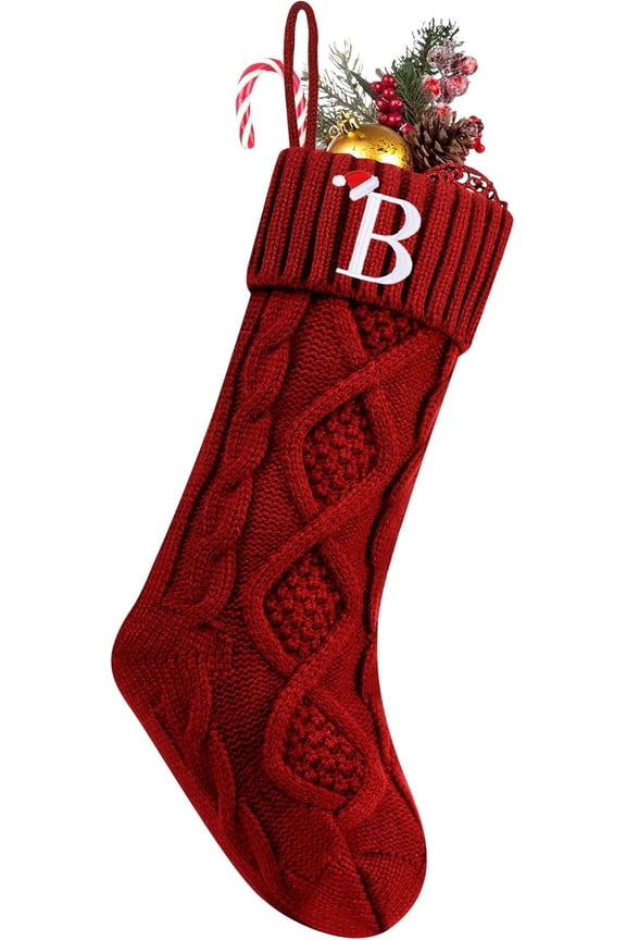Personalized Christmas Stockings with Initials, 18 Inches Large Embroidered Monogrammed Cable Knit Christmas Stocking for Family, Xmas Holiday Party Gifts & Decoration for Fireplace