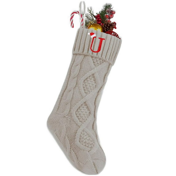 Personalized Christmas Stockings with Initials, 18 Inches Large Embroidered Monogrammed Cable Knit Christmas Stocking for Family, Xmas Holiday Party Gifts & Decoration for Fireplace