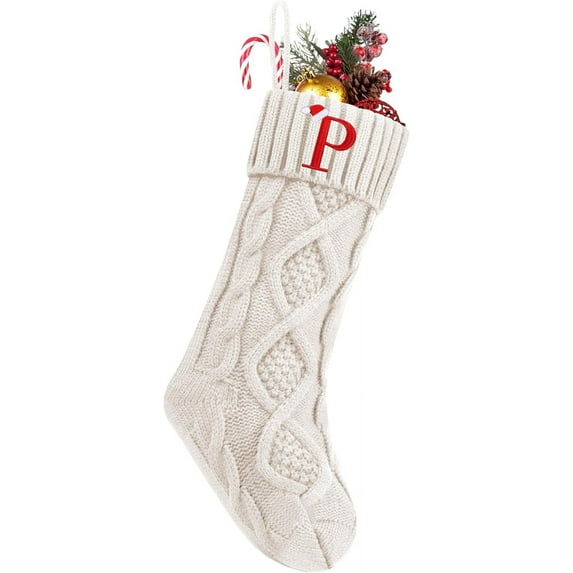 Personalized Christmas Stockings with Initials, 18 Inches Large Embroidered Monogrammed Cable Knit Christmas Stocking for Family, Xmas Holiday Party Gifts & Decoration for Fireplace