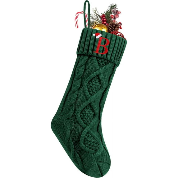 Personalized Christmas Stockings with Initials, 18 Inches Large Embroidered Monogrammed Cable Knit Christmas Stocking for Family, Xmas Holiday Party Gifts & Decoration for Fireplace
