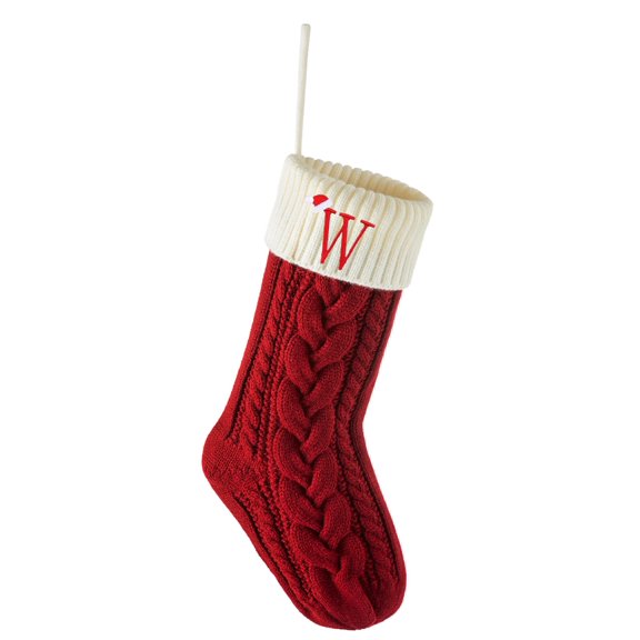 Personalized Christmas Stockings with Initials, 18 Inches Xmas Embroidered Monogrammed Cable Knitted Stocking for Family, Holiday Hanging Decoration Gifts for Fireplace(Red and White A)
