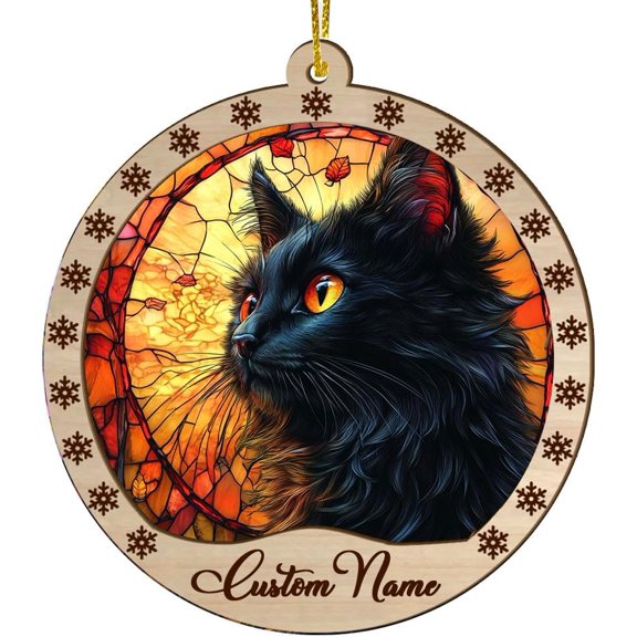 Personalized Christmas Suncatcher Black Cat, Black Cat Ornament, Black Cat Hanging Decor, Black Cat for Trees - 2087TG6 LDhajL