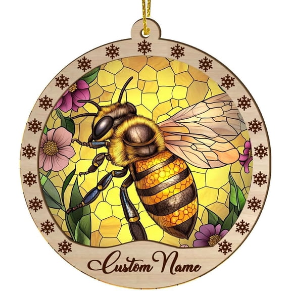 Personalized Christmas Suncatcher Bumblebee, Bumblebee Ornament, Bumblebee Hanging Decor, Bumblebee for Trees Q28Hmq (Bumblebee 2)