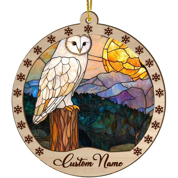 Personalized Christmas Suncatcher Snowy Owl, Snowy Owl Ornament, Snowy Owl Decor, Snowy Owl for Trees fbv6R2 (Snowy Owl 1)