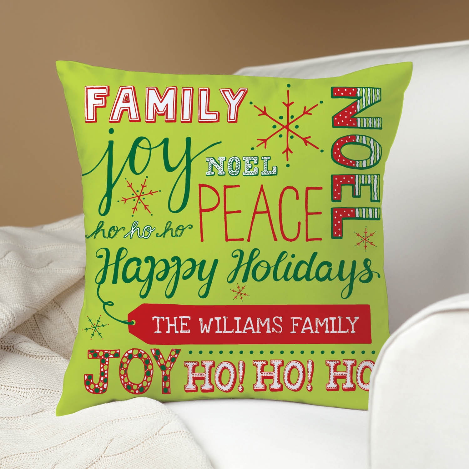 Personalized Christmas Throw Pillow - Holiday Words