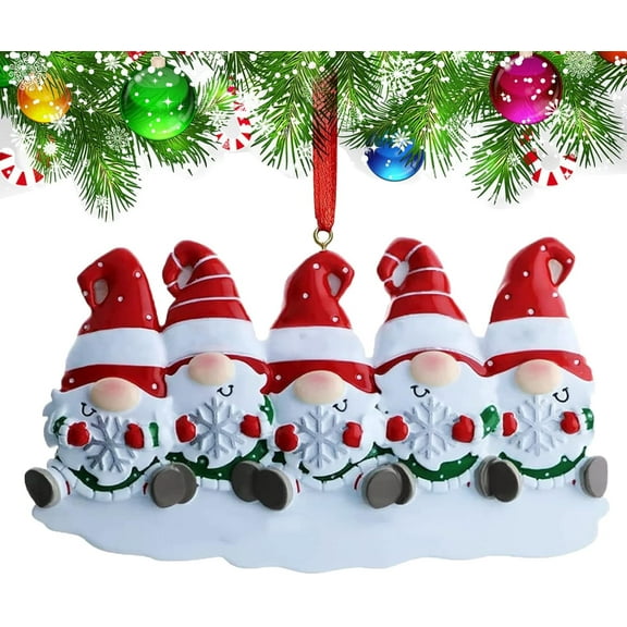 Personalized Christmas Trees Ornaments, Gnomes Personalized Family Christmas Ornaments, Custom Names, Family of 5