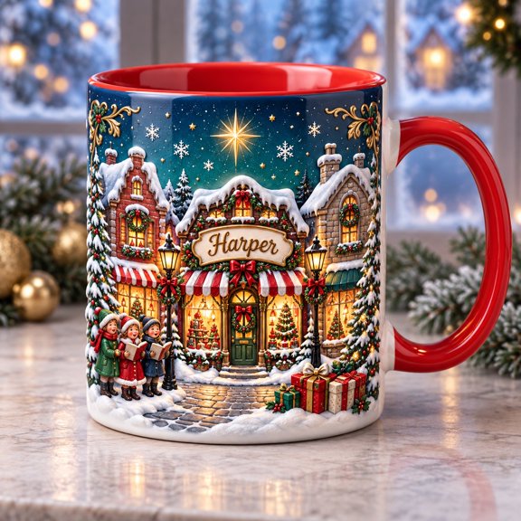Personalized Christmas Village Main Street Ceramic Coffee Mug Gift