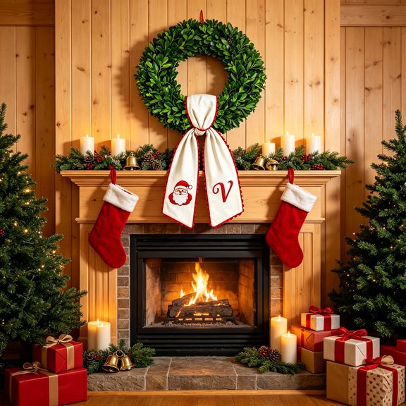 Personalized Christmas Wreath Sash Monogram Front Door Bow Decor Embroidery Initial Sash for Christmas Wreath Fireplaces Initial Housewarming Gifts