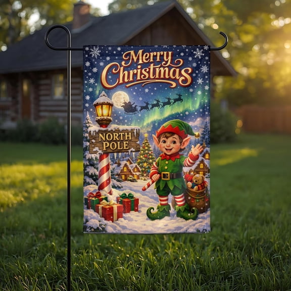 Personalized Christmas garden flag, Elf garden flag, North pole flag, Elves flag, Christmas decor, North Pole decor, Elf Yard flag