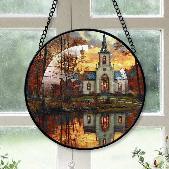 Personalized Church Suncatcher Stained Glass, Church Stained Glass Window Hanging Church Sun Catchers Indoor Window Décor PUkhSO