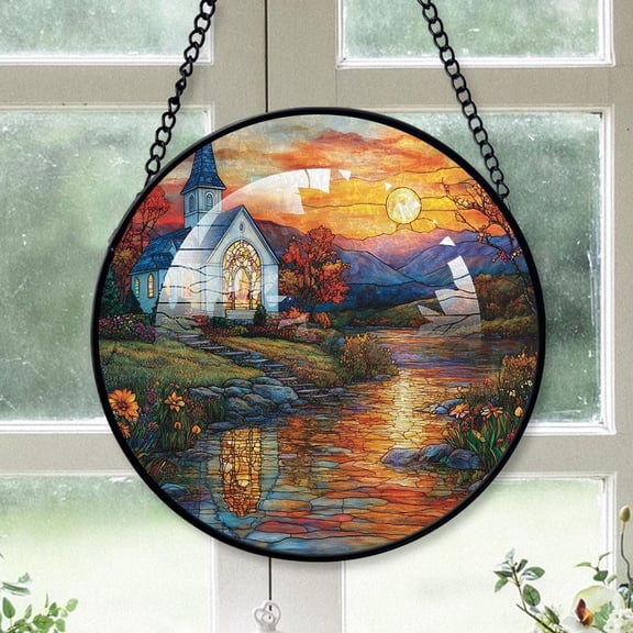 Personalized Church Suncatcher Stained Glass, Church Stained Glass Window Hanging Church Sun Catchers Indoor Window Décor haRvNQ