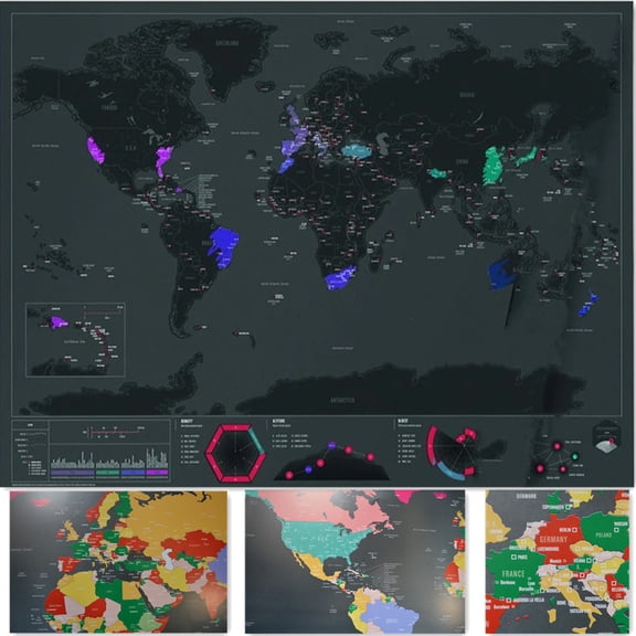 Personalized City Version Scratch World Map Posters & Prints Wall Art Decor Painting, Deluxe Travel Scratch Off Map Best Gift for Travelers,22.8X32.7 inch