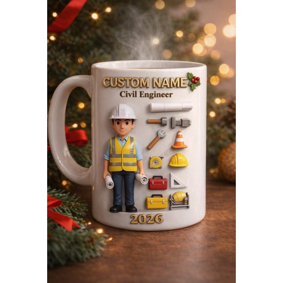 Personalized Civil Engineer 3D Embossed Mug, Custom Name Engineer Coffee Mug, Construction Worker Gift, Job Career Mug 2026