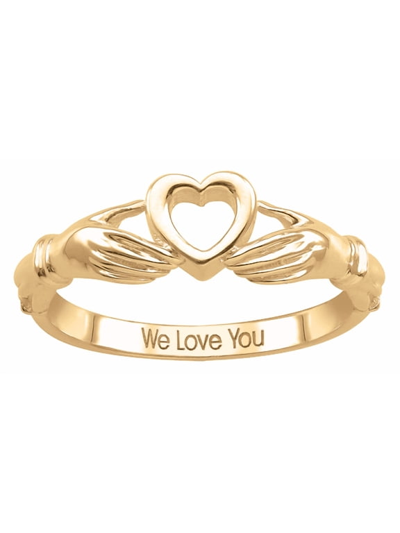 Personalized 14k Gold Claddagh Ring With Custom Engraving by Jewelster