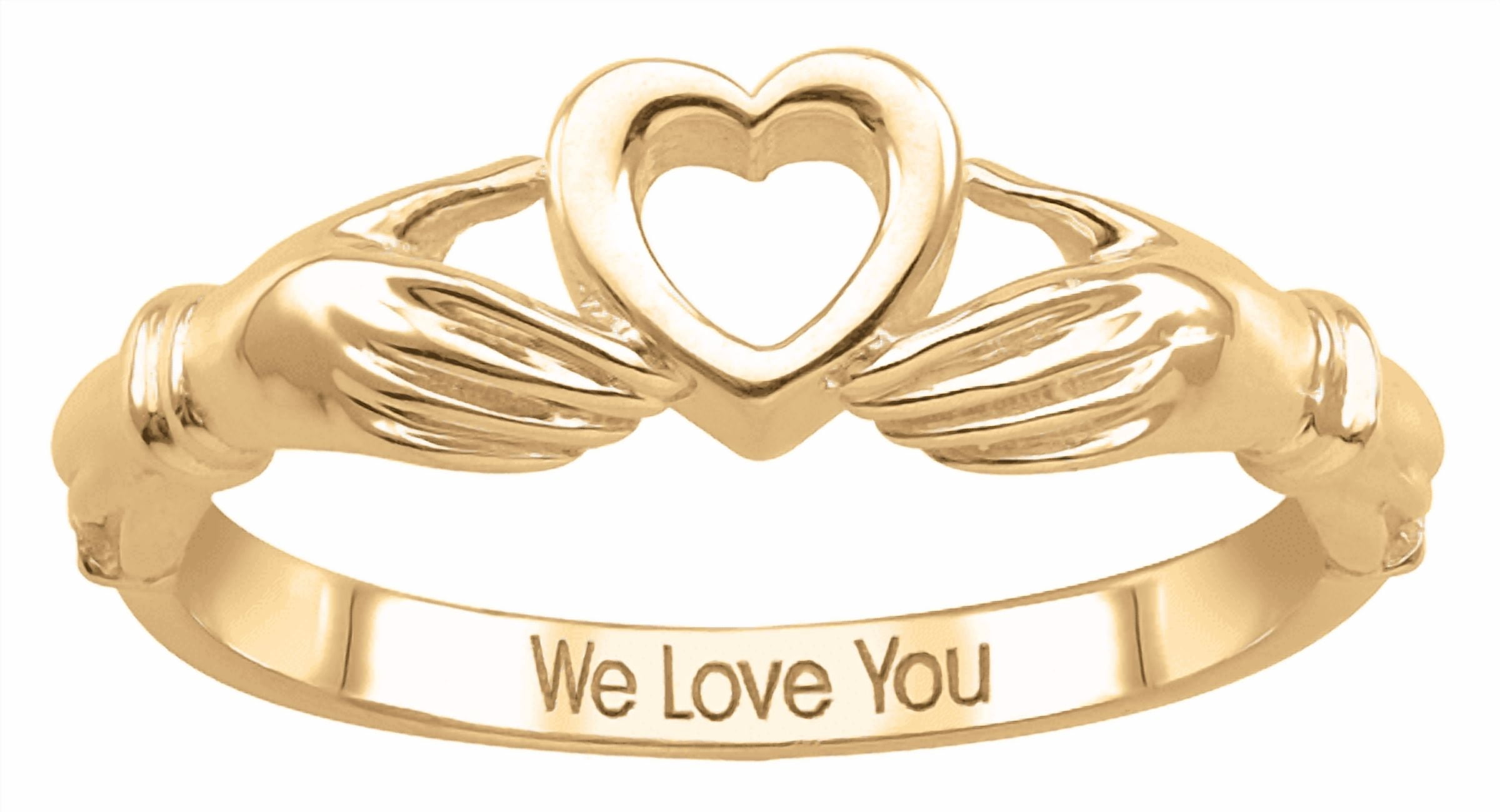 Personalized Claddagh Ring with Engraving in Gold Plated Sterling Silver