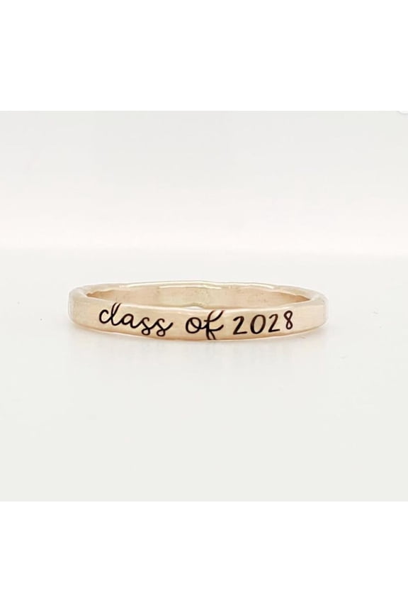 Personalized Class Ring | 925 sterling silver , gold plated Graduation Gift with Custom Year in Cursive | High School, College, University Keepsake