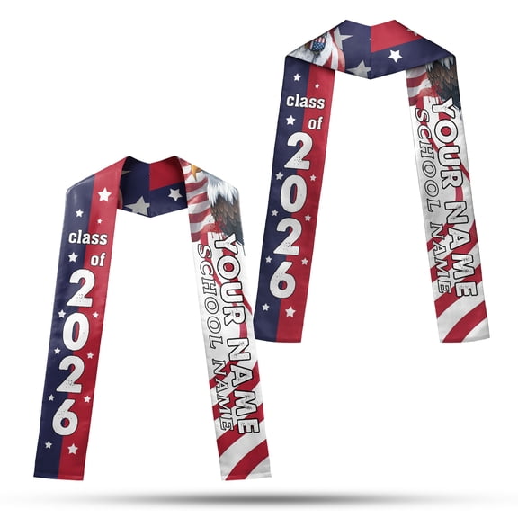 Personalized Class of 2026 Graduation Stole, Grad Sash Customized, Eagle Patriotic Graduation Stole Customized