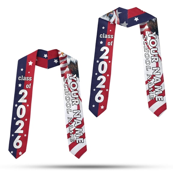 Personalized Class of 2026 Graduation Stole, Grad Sash Customized, Eagle Patriotic Graduation Stole Customized