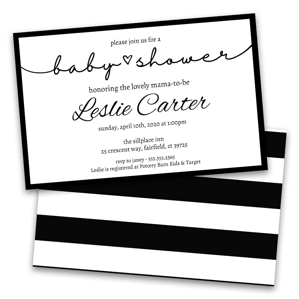 Personalized Classic Black and White Striped Baby Shower Invitations