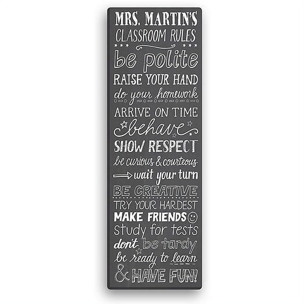 Personalized Classroom Rules 9" x 27" Canvas, Grey - Teacher Gift