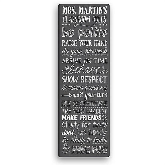 Personalized Classroom Rules 9" x 27" Canvas, Grey - Teacher Gift